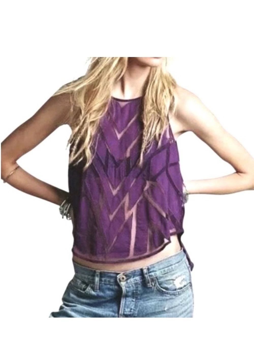 Free People Purple Sheer Chevron Tank